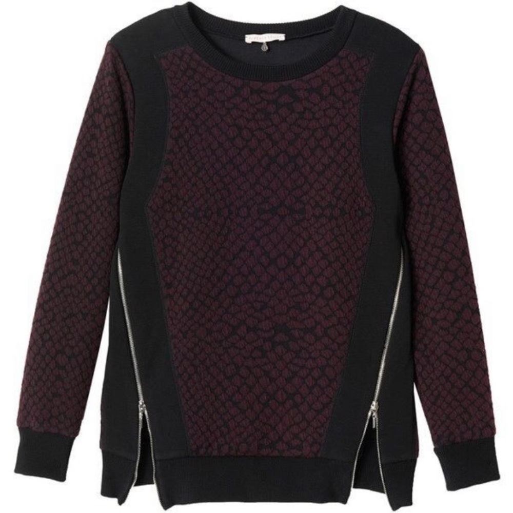Rebecca Taylor Knit Pullover Sweater with Zipper Details - Wine